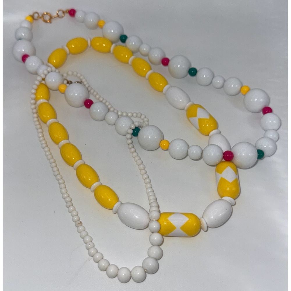 Vintage Necklace Trio - Yellow, White & Pink Lucite Beads